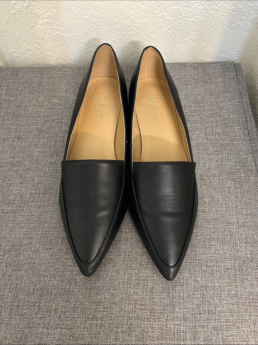 Nine West Black Pointed Leather Slip-On Flats